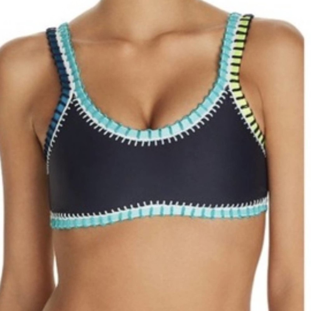 NWT Pilyq Platinum Swimwear Crochet Trim Bikini TOP Size Medium